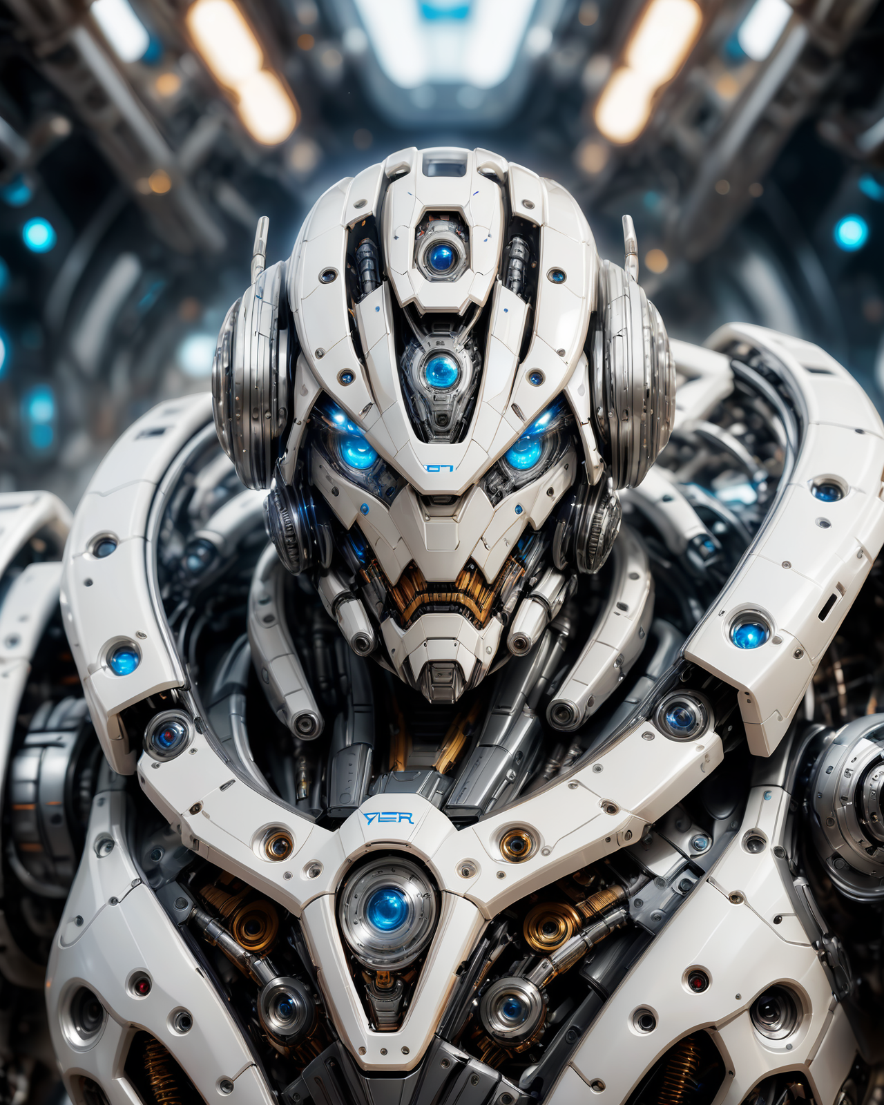 16328-69422-full_body, 1man, mecha, glowing blue eyes, cute, biomechanical, complex robot, interior spaceship background in bokeh, hyper rea.png